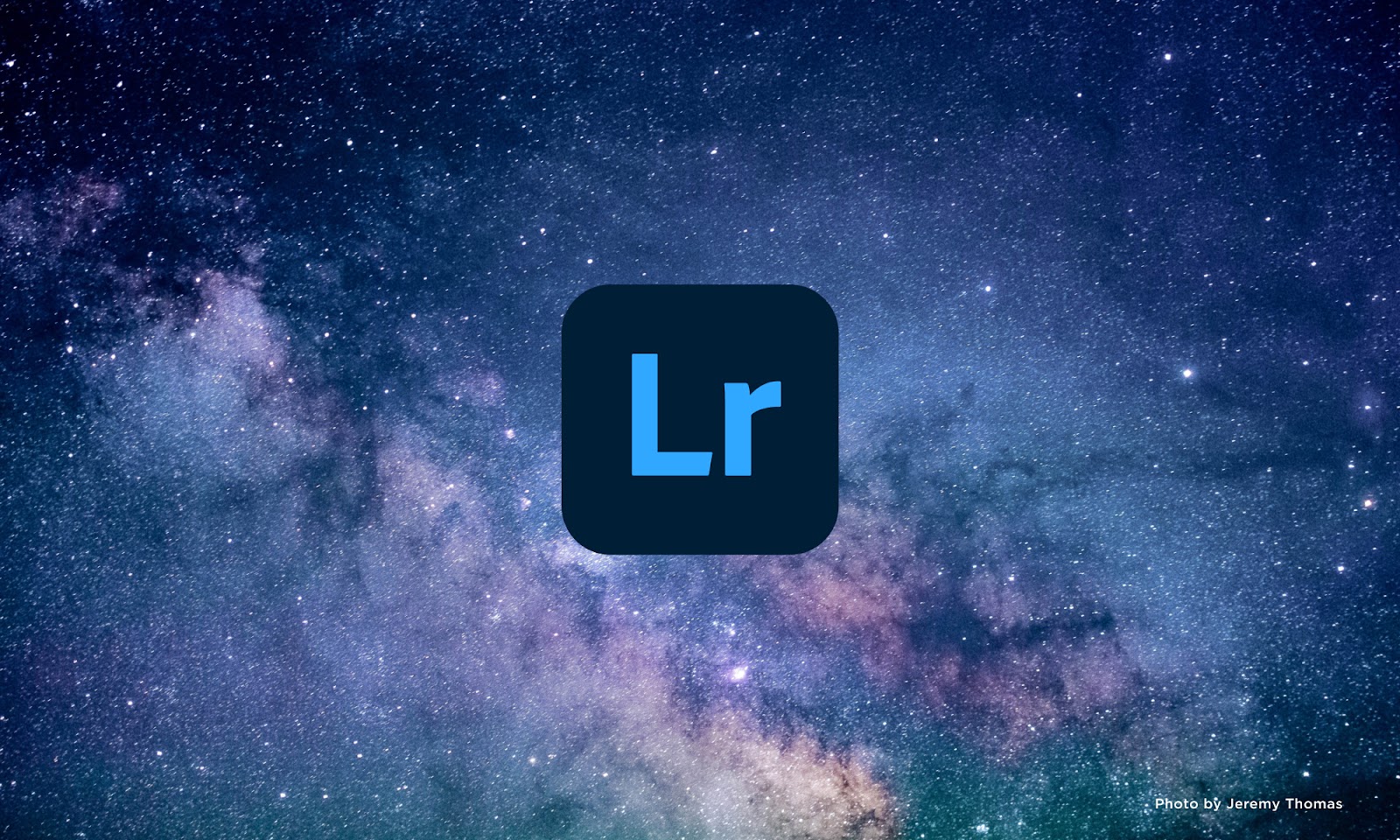 The Lightroom logo over a photo of a starry night sky.